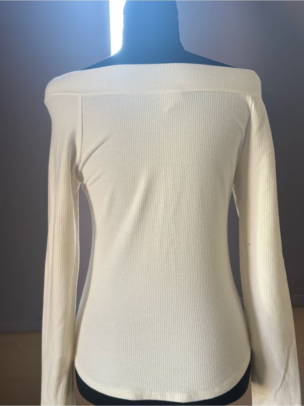 Off-Shoulder Cream Button-Front Ribbed Sweater - Picture 2 of 3